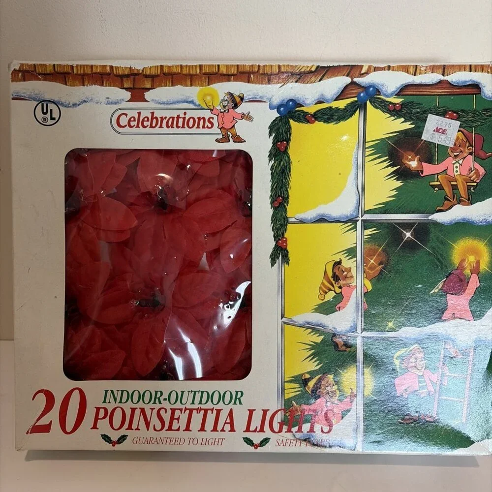 Vintage Celebrations Christmas Poinsettia Lights (20) Indoor/Outdoor New In Box
